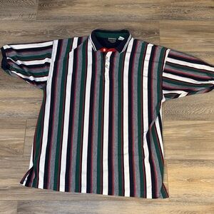 Bugle Boy 1990’s Vintage Men's Striped Polo Shirt - Green, Red, White, Navy